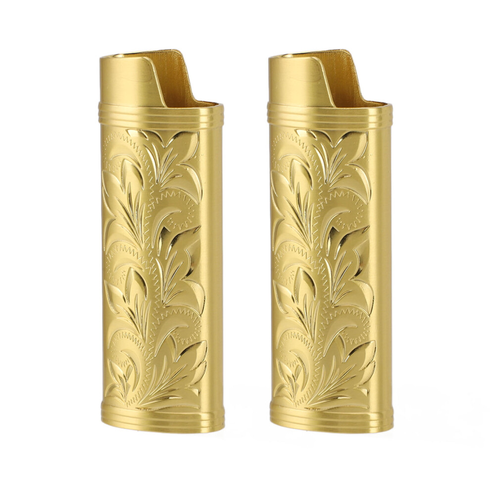 Gold 2Pcs Zinc Alloy Vintage Lighter Case, Portable & Durable