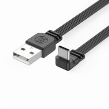 Cabo de dados USB 2.0 para Tipo C com carregamento rápido de 2A, transferência de dados de 480 Mbps, fio plano e cotovelo de 90 graus para tablets
