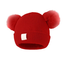 Warm Winter Hat - Kids Knitted Soft Beanie With Double Heart Embroidery And Double Ball Yarn Hat for Infant Toddler Skull Cap Red