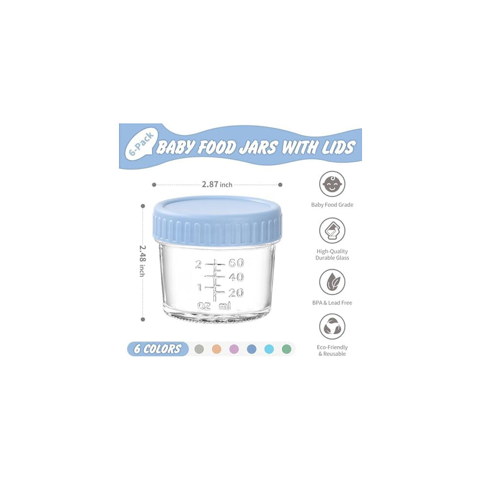 6-Pack 4oz Glass Baby Food Containers with Lids – Microwave, Dishwasher, Freezer Safe, Leak-Proof, BPA-Free, Reusable