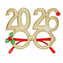 2026 New Year Party Glasses Lightweight Red Glitter Eyewear Frame with Snowflake Holly Decoration Festive Sequin Hair Hoop