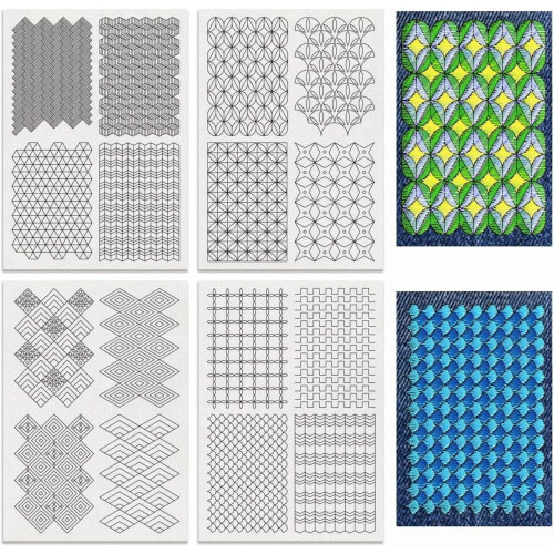 Geometrisk broderimønsterpapir 4 ark 16 stk.