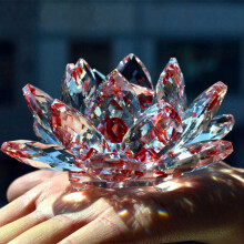 C Crystal Lotus Flower Figurine Valentine Wedding Decor Glass Craft Collection Paperweight Table Ornaments Souvenir Gift