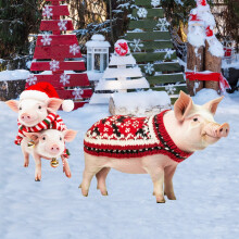 Lot de 2 panneaux de Noël en forme de cochon avec piquets – Décoration colorée pour jardin et terrasse, idéale pour les fêtes.