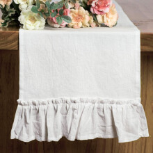 Chemin de table blanc de 183 cm de long, style shabby chic, à volants, idéal pour une table de ferme, une fête prénatale ou un enterrement de vie