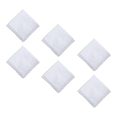 Conjunto de 6 lenços de renda branca, macios e clássicos de 24,5 cm (9,65 polegadas).