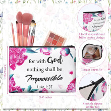 24-delige christelijke make-uptas met bijbeltekst, canvas toilettasjes voor vrouwen, motiverend bloemenpatroon, cosmetische tas met ritssluiting