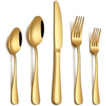 20-Pc Gold Stainless Steel Flatware Set for 4, Food-Grade, Mirror Polished, Dishwasher Safe
