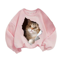 Barnejentegenser Langermede T-skjorter Løs passform Søt kattetrykk Komfortabel hverdagsbruk 2-14 år Lette kosetopper
