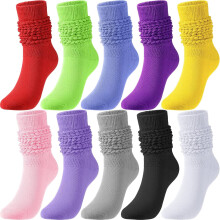 10 perechi de șosete lejere pentru femei, extra lungi, tricotate, din bumbac, cu elastic în bumbac, mărimea 9-11, culoare strălucitoare 1