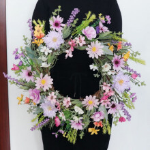 Wianek ze stokrotek, 50 cm, sztuczna obręcz kwiatowa na drzwi/ścianę – dekoracja ślubna na wiosnę/lato w stylu boho, girlanda ze sztucznych
