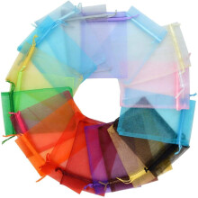 50 Organzabeutel – Farbmix, 9 x 11 cm (3,54 x 4,33 Zoll), Satin-Organzabeutel mit Kordelzug, ideal als Gastgeschenk für Hochzeiten, Partys,