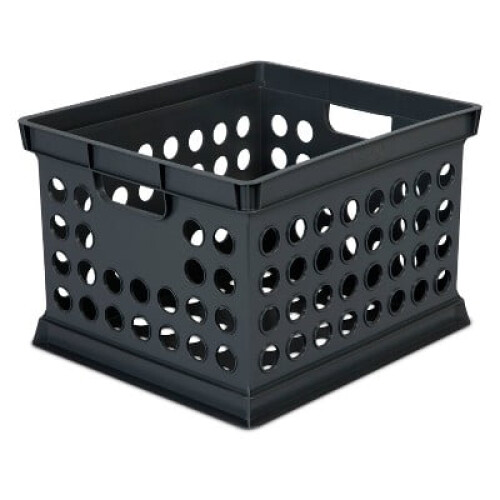 Black Plastic Storage Crate Stackable 30.6L