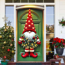 Décoration de porte « Joyeux Noël » avec chapeau rouge – Bannière de Noël en arrière-plan pour la photographie, la décoration d'hiver et du