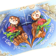 3D Pop-Up Valentine's Card Otter Design 6x8 inch