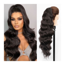 26" Long Body Wavy Extension Synthetic Heat Resistant Hair Extensions Hairpiece for Women Girls Drawstring Ponytail Natural Soft Clip in Ponytail