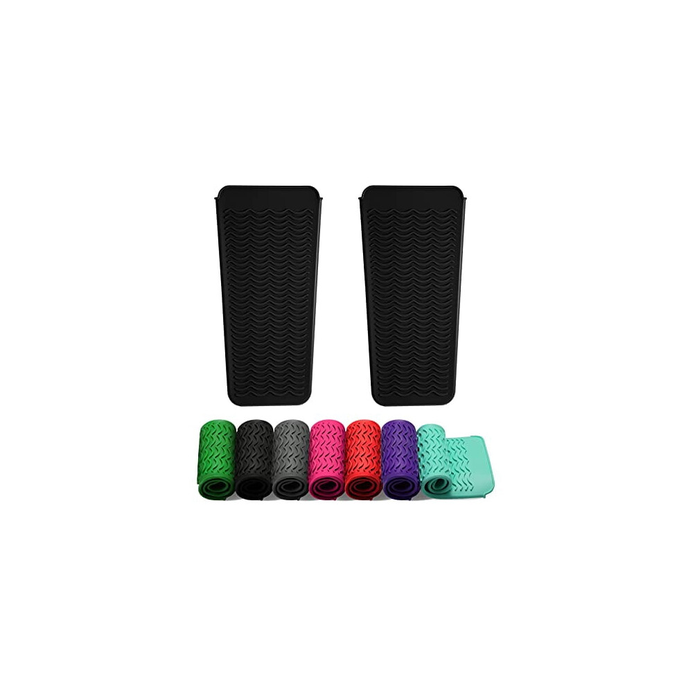Black 2 Pack Heat Resistant Silicone Mat Pouch For Flat Iron, Curling Iron,Hair Straightener,Hair Curling Wands,Hot Hair Tools (Black&Black)