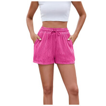 Shorts femininos com bolsos, shorts casuais de verão para mulheres, cintura ajustável com amarração, leves e folgados.