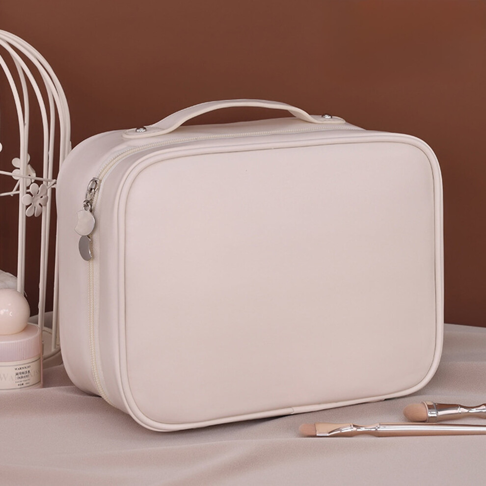 PpgejGEK Three-in-One Multi Functional Zoned Storage Polyurethane Cosmetic Bag Large Capacity Portable Handheld Makeup Brush Organizer 25x18.5x11cm