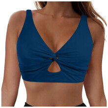 Tops de bikini para mujer, tops de tankini cortos con nudo retorcido y aberturas, top de traje de baño ajustable para la playa.