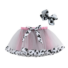Girls Milk Print Tutu Skirt with Bowknot Grey Size 2-8Y