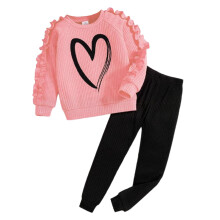 Kids Toddler Girl Heart Print Long Sleeve Sweatshirt & Straight Leg Pants Fall Winter Outfits Set (Not Jeans)