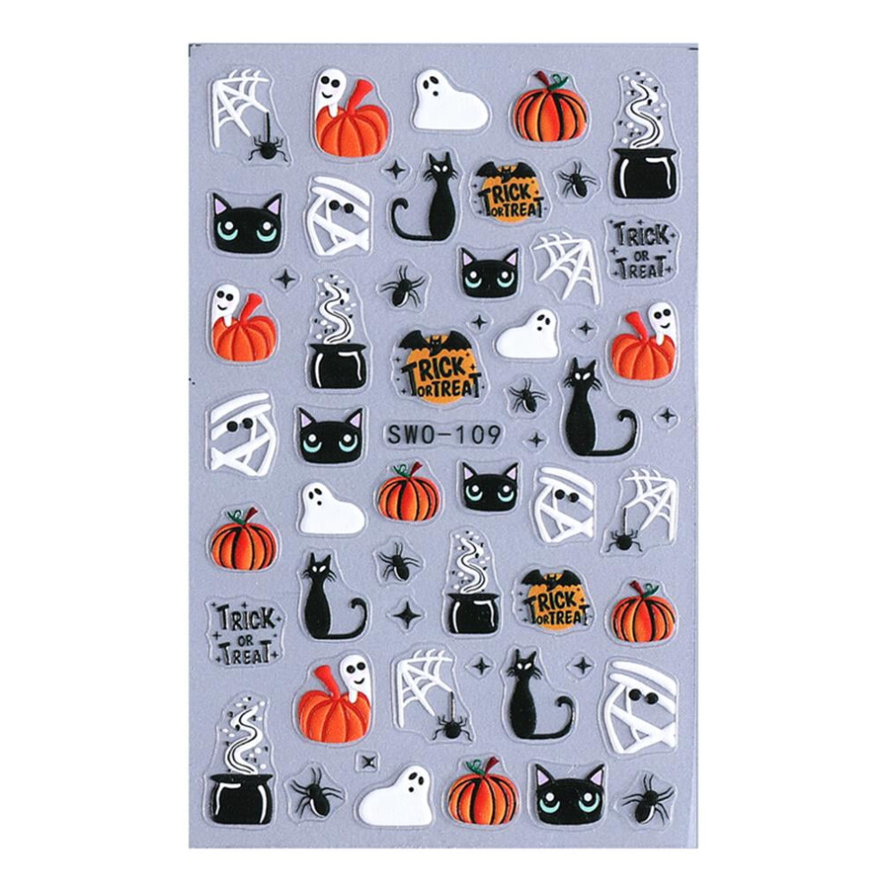 3D Halloween Nail Stickers Pumpkin Ghost Spider Skull Design Bow Flower Cut