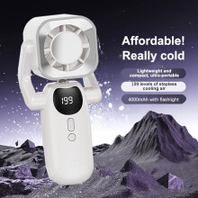 2025 Digital USB Rechargeable Handheld Fan – 4000mAh, 5 Speeds, Foldable, Neck Strap & Flashlight, Type-C, Lightweight, Compatible with USB-C