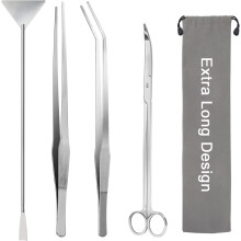 4-in-1 Anti-Rust Aquarium Aquascape Tool Kit (15") – Stainless Steel Tweezers, Scissors, Spatula; Compatible with All Fish Tanks