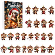 Ensemble de 24 décorations de Noël en acrylique représentant des singes, en forme de singes, pour calendrier de l'Avent – Motifs d'animaux