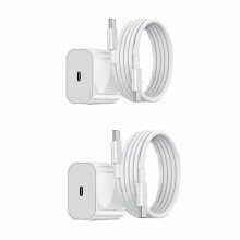 Charger - Fast Charger 20W USB-C - Adapter + Cable 2m White 2-pack