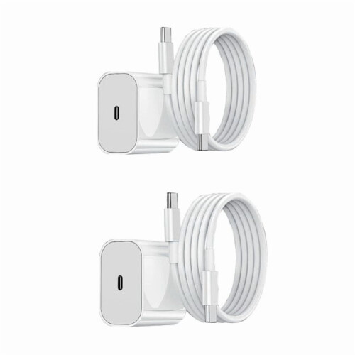 Charger - Fast Charger 20W USB-C - Adapter + Cable 2m White 2-pack