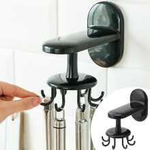 360 Rotatable Kitchen Utensil Swivel Hook (8 Hooks), Wall-Mounted Organizer for Spoons, Towels, Hats, Cups – Black