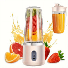 Portable Electric Blender Cup, 6pc Double Cups for Smoothies & Fruits | USB-C Wireless Charging | Food-Grade ABS | Pink/Blue