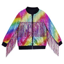 AWZXDE Girls Fringe Sequin Jacket Long Sleeve Casual Coat Several Colors Girl Coat Elegant Outerwear For Party And Multicolour