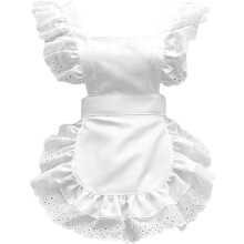 White Lolita Maid Apron Vintage Ruffle Solid Waist Pinafore