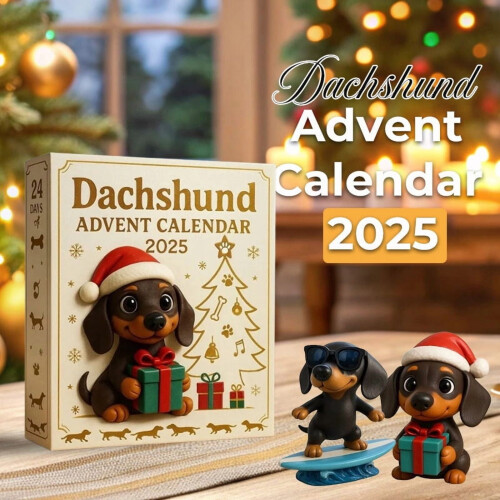 1 τεμάχιο ημερολόγιο Advent για σκύλους Dachshund με ακρυλικά στολίδια – Αστείο στολίδι