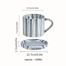 Service à thé vintage en céramique rayée, tasse et soucoupe (2 pièces)