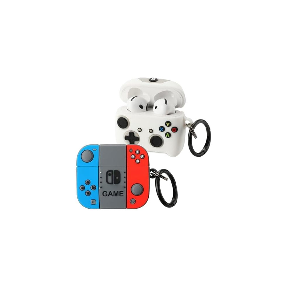 [2Pack] Cute Cartoon Game Console Airpods 4 Case (2024), Soft Silicone Protective Cover With Keychain, +, Compatible With Airpods 4Th Gen Blue/White 9496895156730