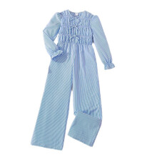 AWZXDE Girls Long Sleeve Romper Jumpsuit With Striped Design Wide Leg Pants Autumn Fashion Girls Fashion Blue,9-10 Years