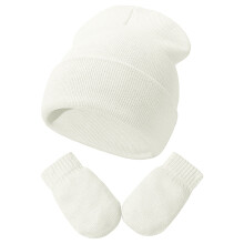 AWZXDE Soft Knit Baby Winter Hat And Gloves Set Warm Baby Winter Hat Toddler Hat Winter Wear Solid Colors White
