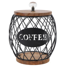 Stylish Coffee Capsule Holder – Fruit‑Shaped Metal Rack with Wooden Base, Black, 6.7" x 6.7" x 6.7", Countertop Coffee Box Storage