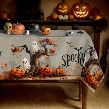 Obrus s tekvicovým motívom v oranžovej farbe 90x90 cm – halloweenský fantom, umývateľný, obdĺžnikový (89,4 cm x 89,4 cm), na