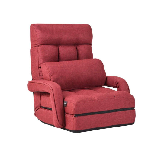 Sofá-cama vermelho conversível com encosto ajustável