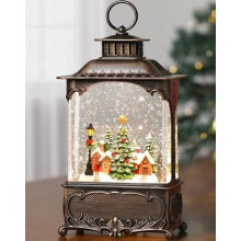Christmas Snow Globe Lantern with Music & Timer, Glitter Effect, Forest House Scene, USB/Battery Operated, Lighted Holiday Decor – Compatible with