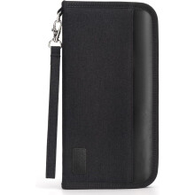 Passport Holder Wallet for 4-6 People, Travel Document Organizer with Zipper Pocket, Compatible with Credit Cards (Black)