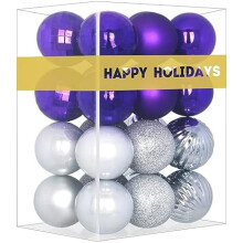 Purple and Silver Shatterproof Christmas Balls 3.2 Inch Set