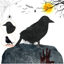 Statuetka Czarnego Kruka na Halloween – realistyczna żywiczna dekoracja kruka w stylu gotyckim do ekspozycji na półce kominkowej, statuetka ptaka