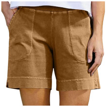 Shorts de algodão femininos casuais com 18 cm de entrepernas, cintura elástica, ideais para o verão, férias na praia e looks para a praia.