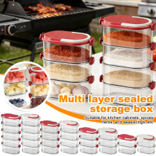 Organizador de especiarias selado de 5 camadas, empilhável com tampas de fácil travamento para temperos, cereais e grãos de café – Compatível